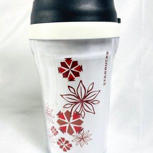 Starbucks 2013 Holiday Poinsettia Snowflake Christmas Coffee Travel Mug W Lid